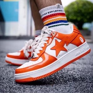 Men’s A Bathing Ape Bapesta Patent Leather Orange